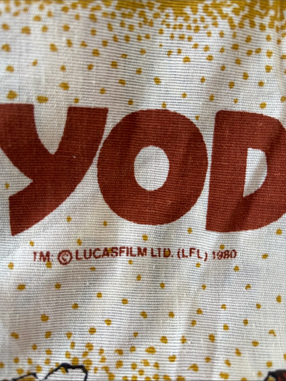 Vintage 1980 Yoda Star Wars curtain panel, cotton blend, brown/tan/green, 28x62”